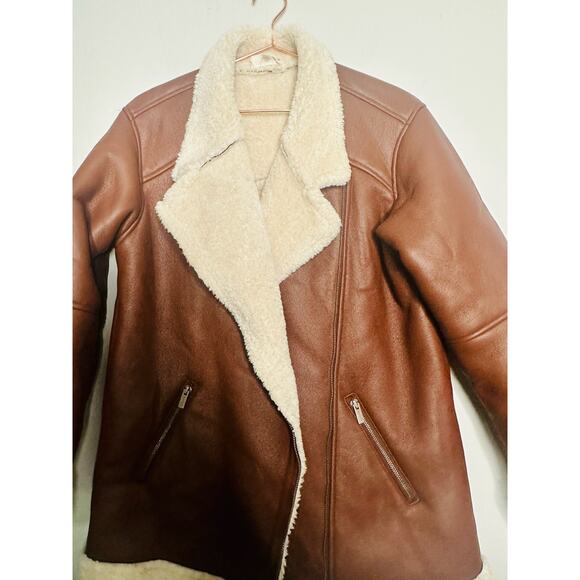 SPLENDID Earhart Brown Faux Leather Aviator Collar Jacket Size Extra Small - Picture 14 of 16